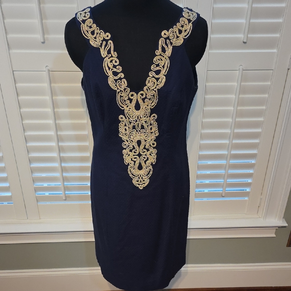 Lilly Pulitzer Navy Dress with Gold Detailing